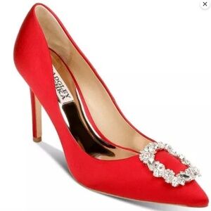 Badgley Mischka 9.5 Cher Red Heels with Crystal Silver Embellishments